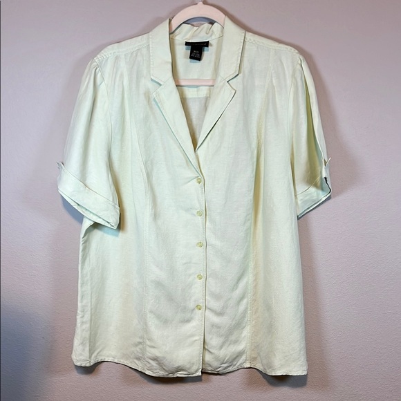 LANE BRYANT WOMENS LINEN SHORT SLEEVE BUTTON DOWN SHIRT LIGHT GREEN SIZE‎ 18/20 - Picture 1 of 6